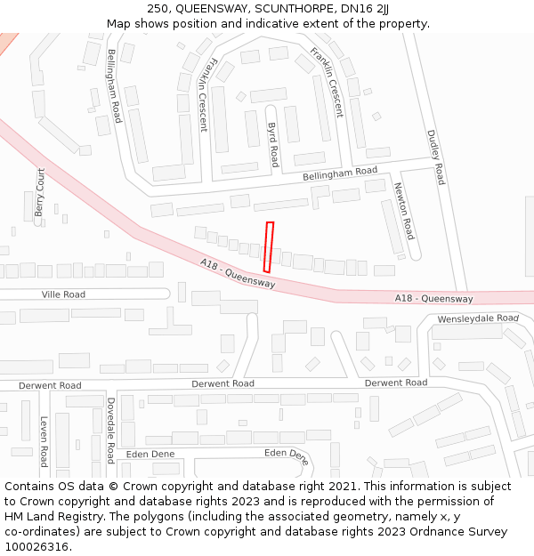250, QUEENSWAY, SCUNTHORPE, DN16 2JJ: Location map and indicative extent of plot