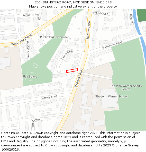 250, STANSTEAD ROAD, HODDESDON, EN11 0RS: Location map and indicative extent of plot