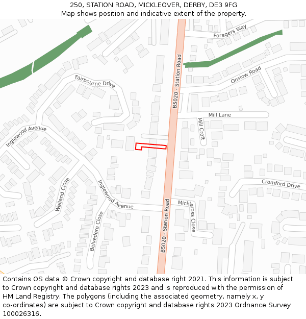 250, STATION ROAD, MICKLEOVER, DERBY, DE3 9FG: Location map and indicative extent of plot