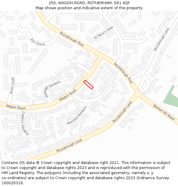 250, WAGON ROAD, ROTHERHAM, S61 4QF: Location map and indicative extent of plot