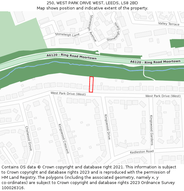 250, WEST PARK DRIVE WEST, LEEDS, LS8 2BD: Location map and indicative extent of plot
