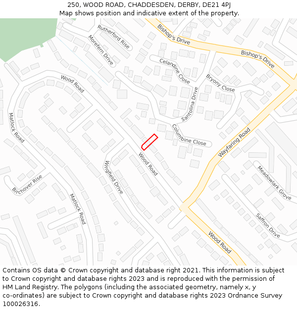 250, WOOD ROAD, CHADDESDEN, DERBY, DE21 4PJ: Location map and indicative extent of plot