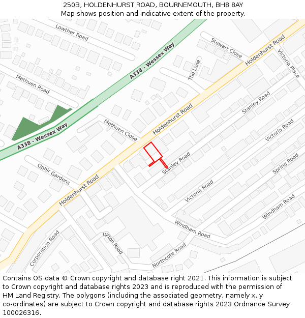 250B, HOLDENHURST ROAD, BOURNEMOUTH, BH8 8AY: Location map and indicative extent of plot