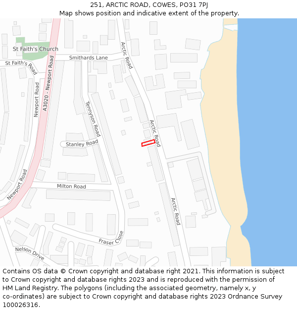 251, ARCTIC ROAD, COWES, PO31 7PJ: Location map and indicative extent of plot