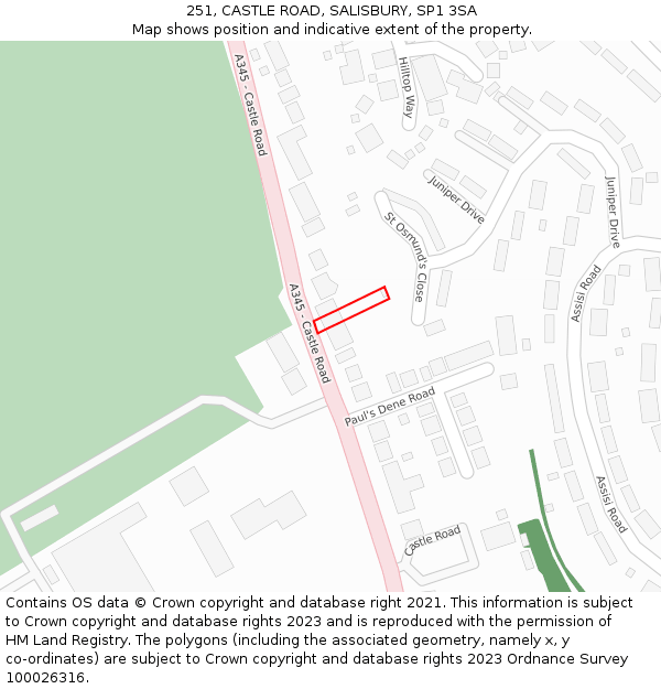 251, CASTLE ROAD, SALISBURY, SP1 3SA: Location map and indicative extent of plot