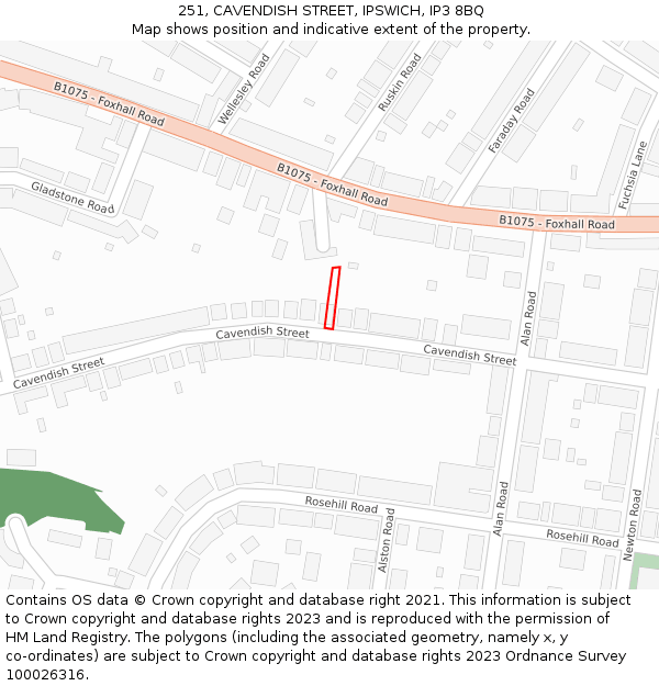 251, CAVENDISH STREET, IPSWICH, IP3 8BQ: Location map and indicative extent of plot