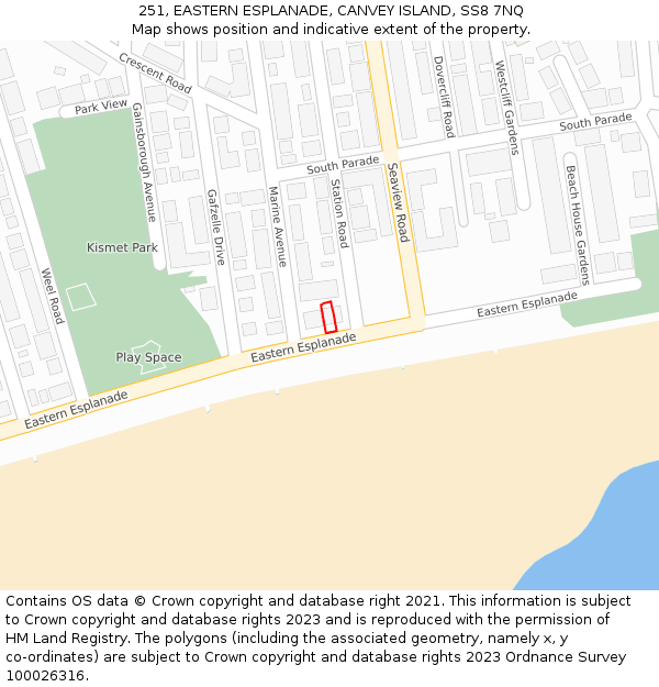 251, EASTERN ESPLANADE, CANVEY ISLAND, SS8 7NQ: Location map and indicative extent of plot