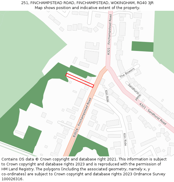 251, FINCHAMPSTEAD ROAD, FINCHAMPSTEAD, WOKINGHAM, RG40 3JR: Location map and indicative extent of plot