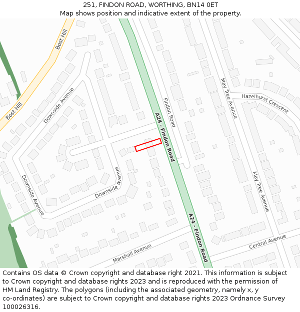 251, FINDON ROAD, WORTHING, BN14 0ET: Location map and indicative extent of plot