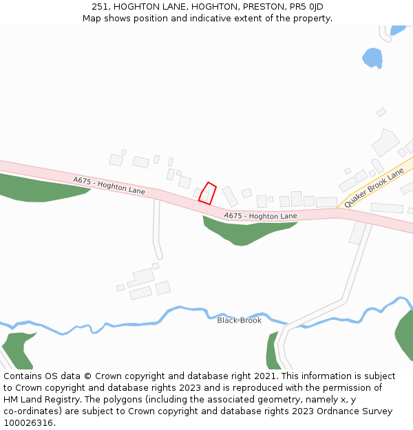 251, HOGHTON LANE, HOGHTON, PRESTON, PR5 0JD: Location map and indicative extent of plot