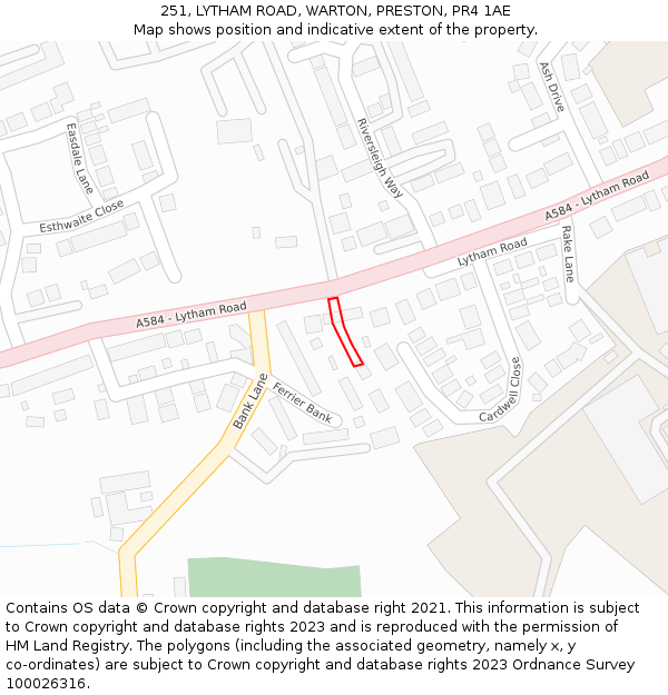 251, LYTHAM ROAD, WARTON, PRESTON, PR4 1AE: Location map and indicative extent of plot