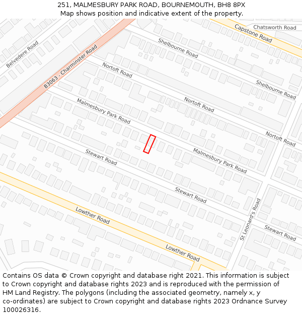 251, MALMESBURY PARK ROAD, BOURNEMOUTH, BH8 8PX: Location map and indicative extent of plot