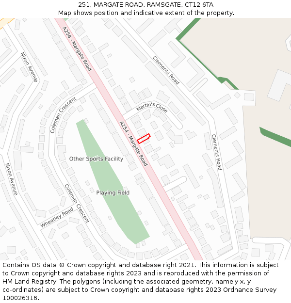 251, MARGATE ROAD, RAMSGATE, CT12 6TA: Location map and indicative extent of plot