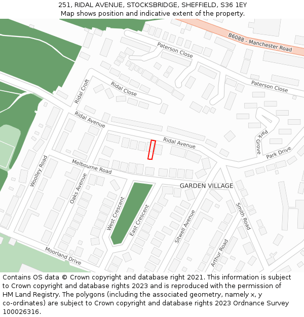 251, RIDAL AVENUE, STOCKSBRIDGE, SHEFFIELD, S36 1EY: Location map and indicative extent of plot