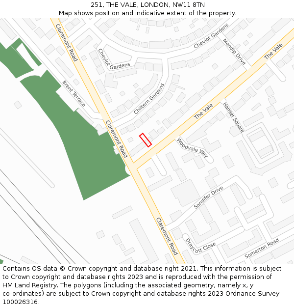 251, THE VALE, LONDON, NW11 8TN: Location map and indicative extent of plot