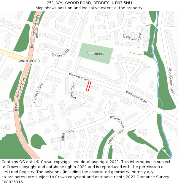 251, WALKWOOD ROAD, REDDITCH, B97 5NU: Location map and indicative extent of plot