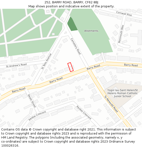 252, BARRY ROAD, BARRY, CF62 8BJ: Location map and indicative extent of plot