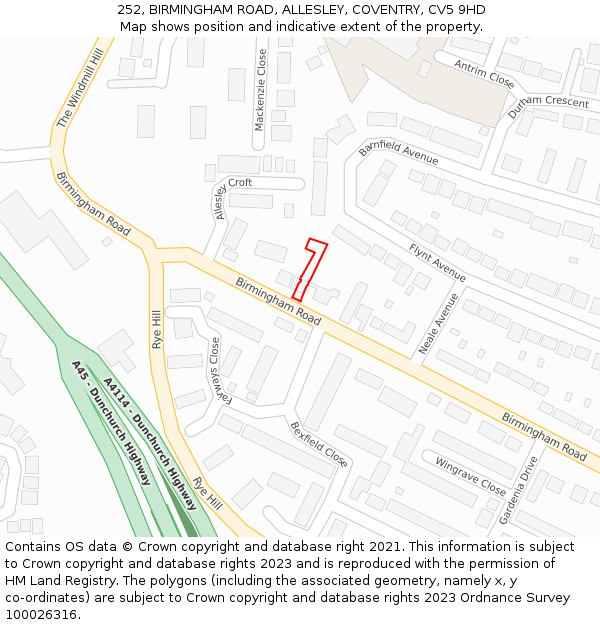 252, BIRMINGHAM ROAD, ALLESLEY, COVENTRY, CV5 9HD: Location map and indicative extent of plot