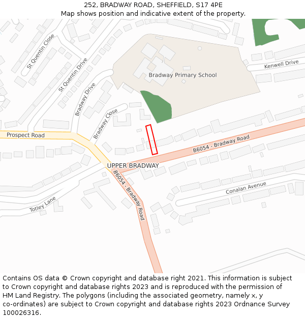 252, BRADWAY ROAD, SHEFFIELD, S17 4PE: Location map and indicative extent of plot