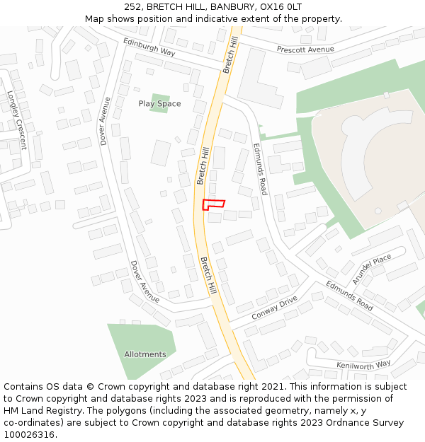 252, BRETCH HILL, BANBURY, OX16 0LT: Location map and indicative extent of plot
