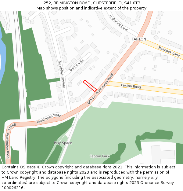 252, BRIMINGTON ROAD, CHESTERFIELD, S41 0TB: Location map and indicative extent of plot