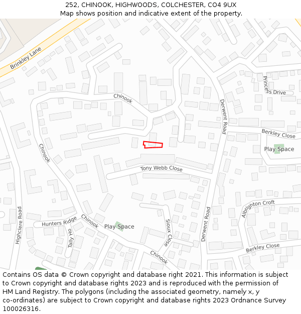252, CHINOOK, HIGHWOODS, COLCHESTER, CO4 9UX: Location map and indicative extent of plot