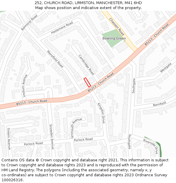252, CHURCH ROAD, URMSTON, MANCHESTER, M41 6HD: Location map and indicative extent of plot