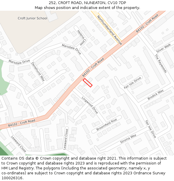 252, CROFT ROAD, NUNEATON, CV10 7DP: Location map and indicative extent of plot