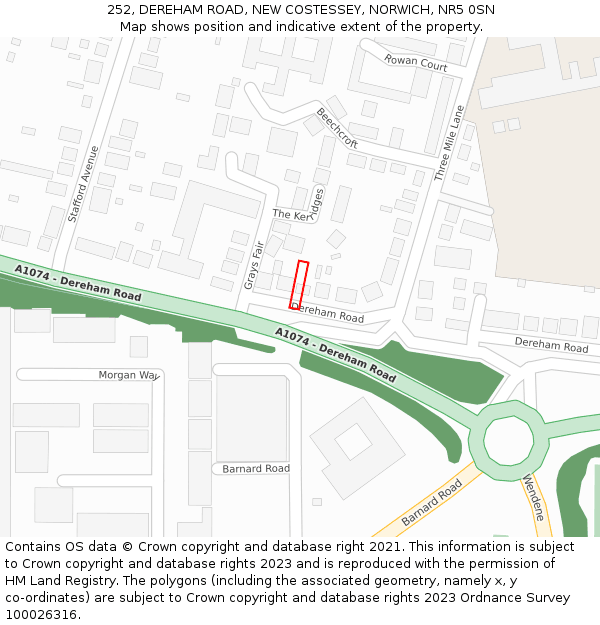 252, DEREHAM ROAD, NEW COSTESSEY, NORWICH, NR5 0SN: Location map and indicative extent of plot