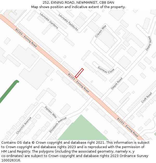 252, EXNING ROAD, NEWMARKET, CB8 0AN: Location map and indicative extent of plot