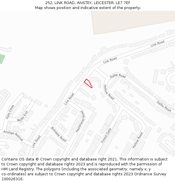 252, LINK ROAD, ANSTEY, LEICESTER, LE7 7EF: Location map and indicative extent of plot