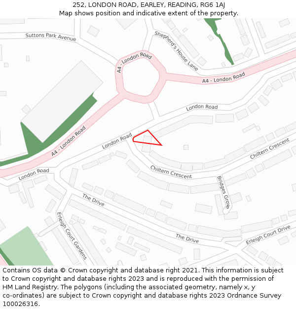252, LONDON ROAD, EARLEY, READING, RG6 1AJ: Location map and indicative extent of plot