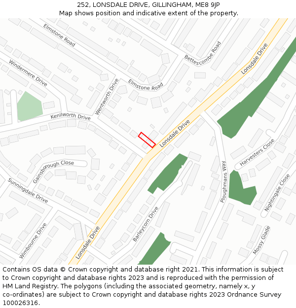 252, LONSDALE DRIVE, GILLINGHAM, ME8 9JP: Location map and indicative extent of plot