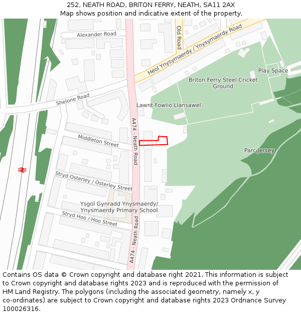 252, NEATH ROAD, BRITON FERRY, NEATH, SA11 2AX: Location map and indicative extent of plot