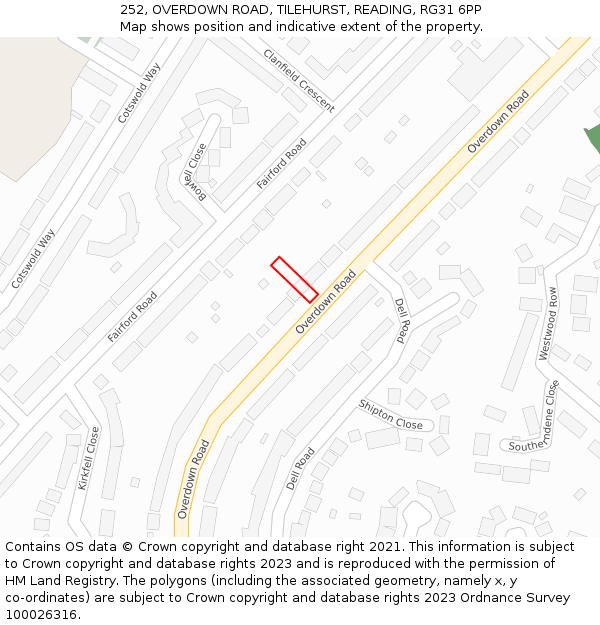 252, OVERDOWN ROAD, TILEHURST, READING, RG31 6PP: Location map and indicative extent of plot