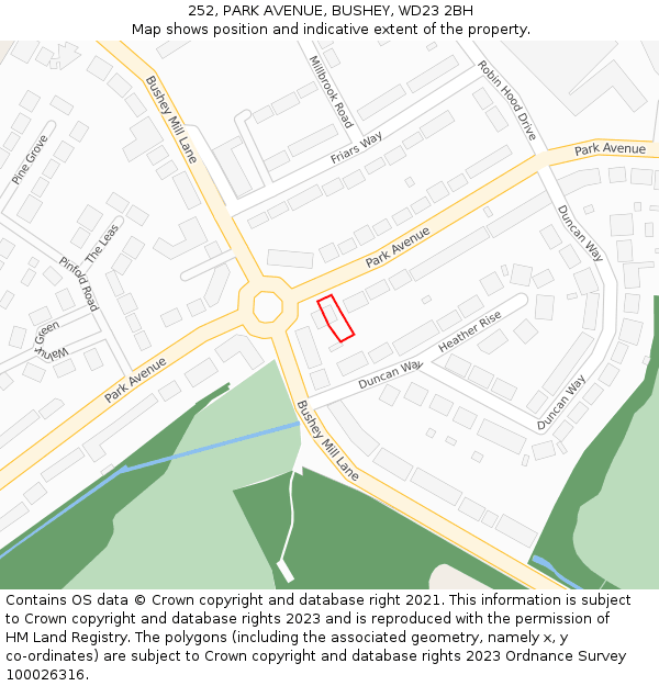 252, PARK AVENUE, BUSHEY, WD23 2BH: Location map and indicative extent of plot
