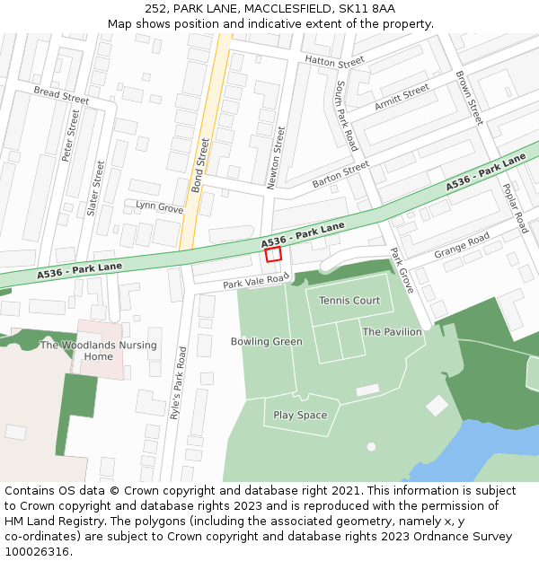 252, PARK LANE, MACCLESFIELD, SK11 8AA: Location map and indicative extent of plot