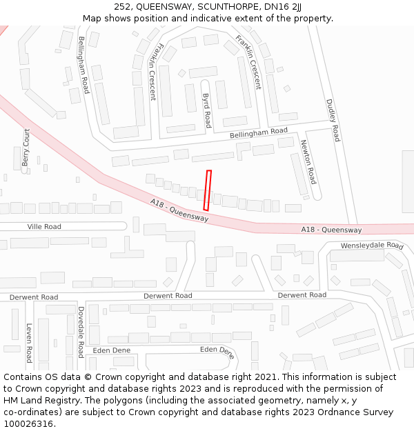 252, QUEENSWAY, SCUNTHORPE, DN16 2JJ: Location map and indicative extent of plot