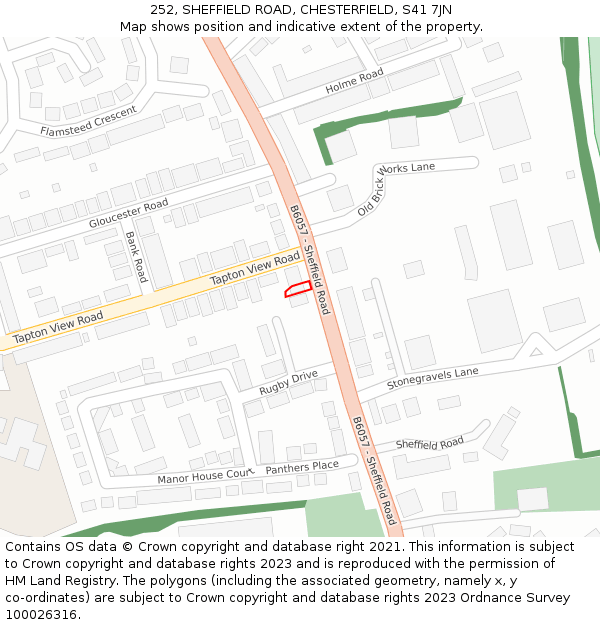 252, SHEFFIELD ROAD, CHESTERFIELD, S41 7JN: Location map and indicative extent of plot