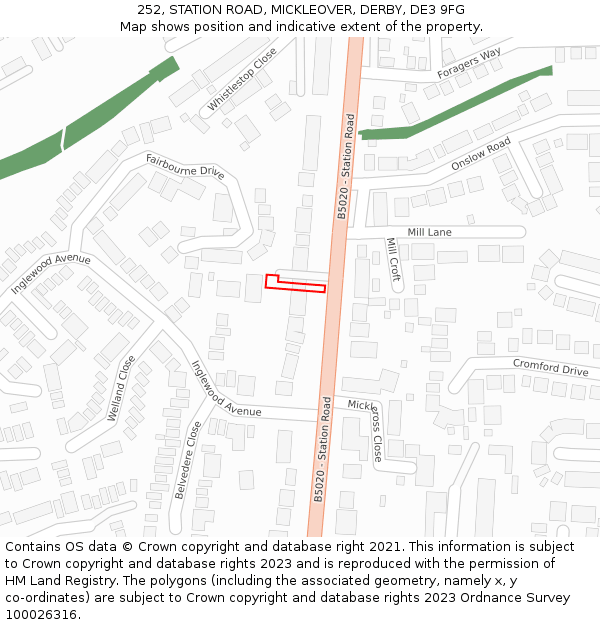252, STATION ROAD, MICKLEOVER, DERBY, DE3 9FG: Location map and indicative extent of plot