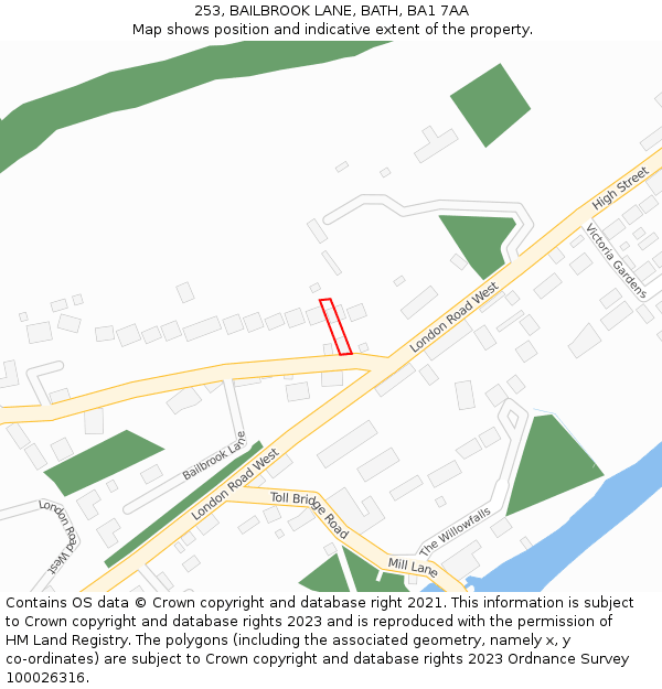 253, BAILBROOK LANE, BATH, BA1 7AA: Location map and indicative extent of plot