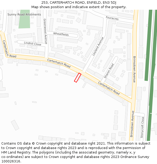 253, CARTERHATCH ROAD, ENFIELD, EN3 5DJ: Location map and indicative extent of plot