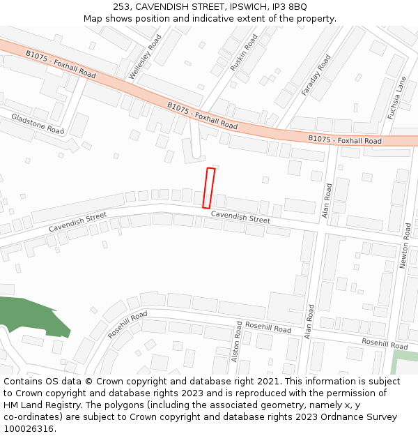 253, CAVENDISH STREET, IPSWICH, IP3 8BQ: Location map and indicative extent of plot