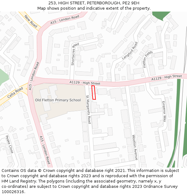 253, HIGH STREET, PETERBOROUGH, PE2 9EH: Location map and indicative extent of plot