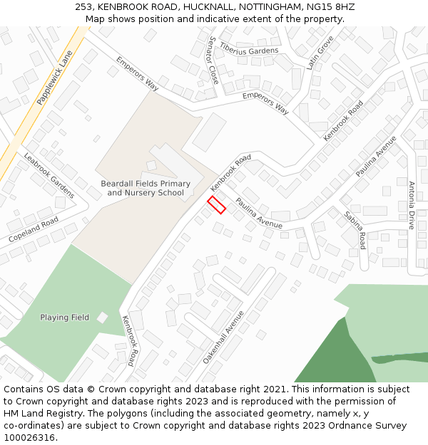 253, KENBROOK ROAD, HUCKNALL, NOTTINGHAM, NG15 8HZ: Location map and indicative extent of plot