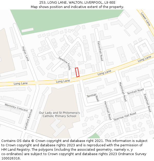 253, LONG LANE, WALTON, LIVERPOOL, L9 6EE: Location map and indicative extent of plot
