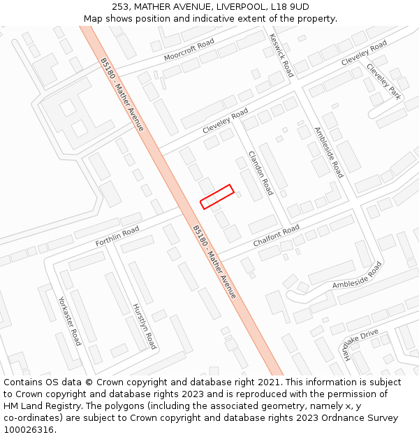 253, MATHER AVENUE, LIVERPOOL, L18 9UD: Location map and indicative extent of plot