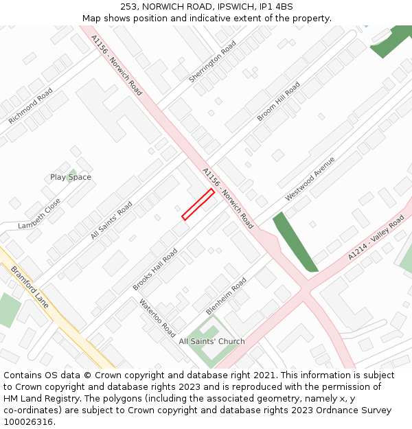 253, NORWICH ROAD, IPSWICH, IP1 4BS: Location map and indicative extent of plot