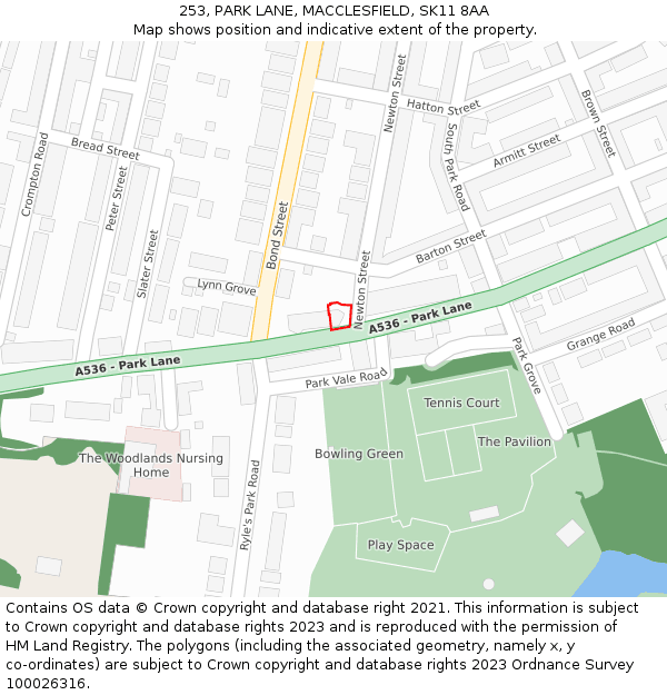 253, PARK LANE, MACCLESFIELD, SK11 8AA: Location map and indicative extent of plot