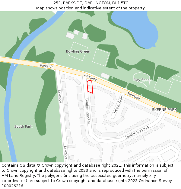 253, PARKSIDE, DARLINGTON, DL1 5TG: Location map and indicative extent of plot